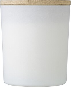Velká skleněná svíčka s bambusovým víčkem, vůně vanilky, bílá