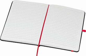 Zápisník A5, černé desky, červená gumička