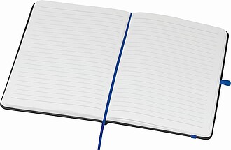 Zápisník A5, černé desky, modrá gumička