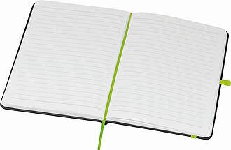 Zápisník A5, černé desky, zelená gumička