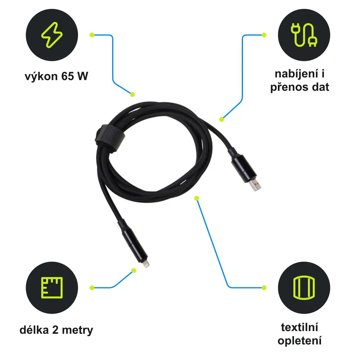 Infografika SCHWARZWOLF MAWENZI 2m nabíjecí a datový kabel