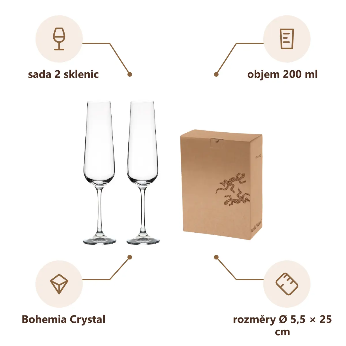 Infografika VS WANGI Sada sklenic 2 ks na sekt, 200 ml