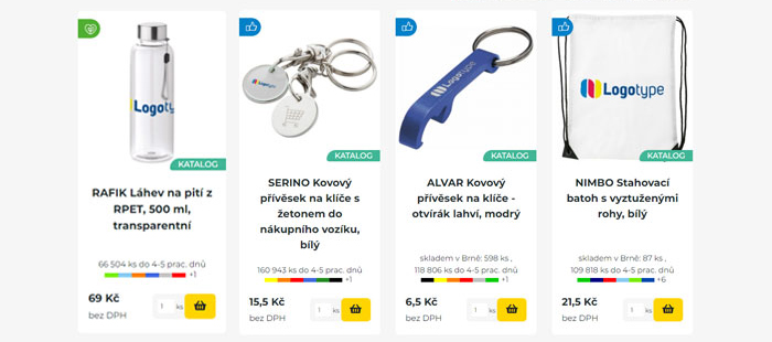 Ukázka vizualizace potisku na produktech při procházení e-shopem.