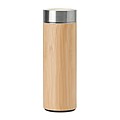 Dvoustěnná nerezová láhev s bambusovým povrchem, 400 ml, přídavný čajový infuzer