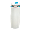 GAMA Bílý nerezový termohrnek s barevným pruhem, 400 ml, světle modrá