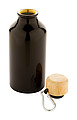 Hliníková láhev na pití, 400ml, s bambusovým víčkem, černá