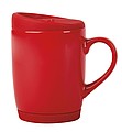 Keramický hrnek, 350ml, se silikonovým víčkem a podstavcem, červený