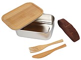 MERENDA Nerezový lunchbox s bambusovým víčkem a příborem