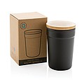 Plastový hrnek s bambusovým víčkem, 300ml, černý