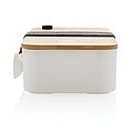 Plastový lunchbox s bambusovým víčkem a vidličkou, bílá