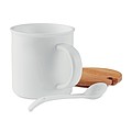 Porcelánový hrnek se lžičkou a bambusovým víčkem 380ml