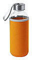 Skleněná láhev na pití, 420ml,oranžový neoprenový rukáv