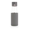 Skleněná láhev na pití 600ml se silikonovým obalem, šedá