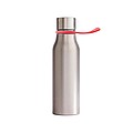 Termo láhev na pití, 450ml, stříbrná s červeným poutkem