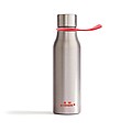 Termo láhev na pití, 450ml, stříbrná s červeným poutkem