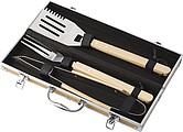 Třídílný set grilovacích pomůcek v kufříku, bambusový povrch
