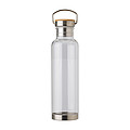 Tritanová láhev na pití, 800ml, detaily z nerezu a bambusu, transp.
