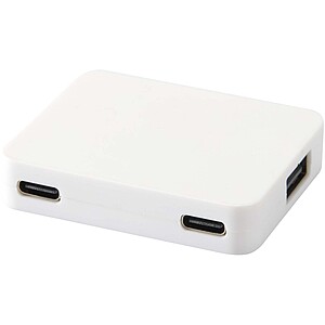 4portový USB hub s výstupy USB-A a Type-C a duálním vstupem – vyrobeno z recyklovaného plastu, bílá - reklamní předměty