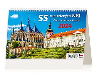55 turistických nej Čech, Moravy a Slezska 2026, stolní kalendář - reklamní kalendáře