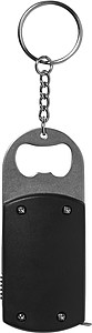 ALEXEJ Přívěšek na klíče s otvírákem, 1 LED a metrem, černá - otvírák s vlastním potiskem