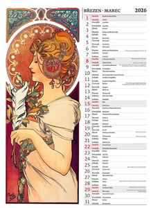 Alfons Mucha nástěnný kalendář 2026