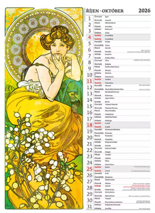 Alfons Mucha nástěnný kalendář 2026