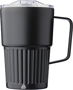 ARIOS Dvoustěnný cestovní termohrnek z recyklované nerezové oceli 450 ml, černá - reklamní předměty