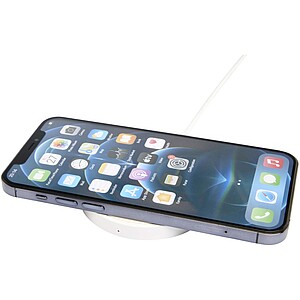 Bezdrátová nabíjecí podložka o výkonu 15 W z recyklovaného plastu, bílá - reklamní předměty