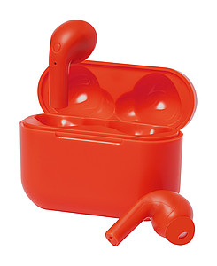 Bezdrátová sluchátka do uší v nabíjecí krabičce, červená - reklamní předměty