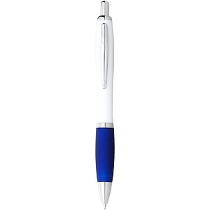 Bílá propiska Nash s barevným úchopem, bílá, modrá - propisky s potiskem