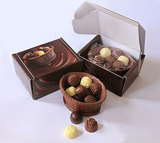 ČOKOKOŠÍK Čokoládový košíček z mléčné čokolády Barry Callebaut s 15 pralinkami - reklamní předměty