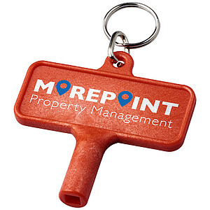 Čtvercový klíč s obdélníkovým štítkem a kroužkem na klíče, červený