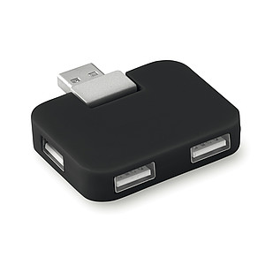 Čtyřportový USB rozbočovač z ABS plastu, černá - reklamní předměty
