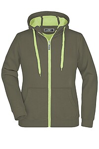 Dámská mikina James & Nicholson Doubleface, vojenská zelená/limetková, velikost S