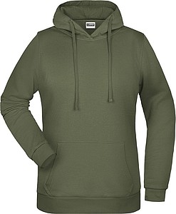 Dámská mikina s kapucí James Nicholson sweat hoodie women, tmavá zelená vojenská, vel. XS