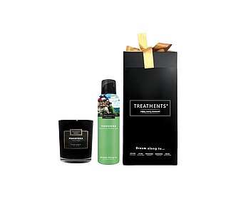 Dárková sada svíčky a sprchové pěny 200 ml TREATMENTS® Giftbox Shower Foam & Candle - Mahayana - reklamní předměty