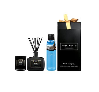 Dárková sada TREATMENTS® obsahující svíčku, difuzér 200 ml a sprchovou pěnu 200 ml - Giftbox Home & Body - Uyuni - reklamní předměty