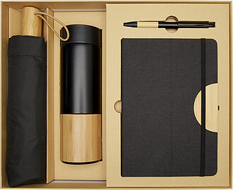 Dárková sada zápisníku formátu A5 s pevnou obálkou a kuličkového pera, černá