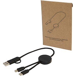 Datový synchronizační a rychlonabíjecí 27W kabel 5 v 1 z recyklovaného plastu o délce 30 cm, černá
