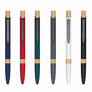 DEPON Hliníková propiska s bambusovými doplňky, modrá náplň, černá