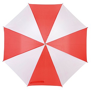 deštník červeno bílý červená hůl, průměr 103 cm.