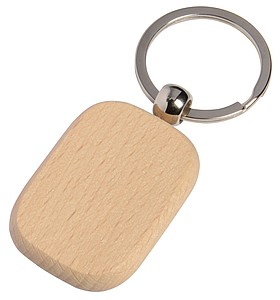 Dřevěný obdélník přívěsek na klíče, stříbrná/středně hnědá - ekologické reklamní předměty