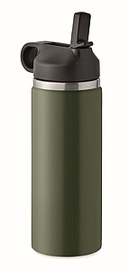 Dvoustěnná láhev na pití z recyklované nerezové oceli s integrovaným brčkem, 500ml, tmavě zelená