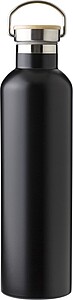 Dvoustěnná nerezová termoska 1l, s bambusovým detailem na víčku, černá