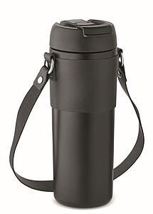 Dvoustěnný nerezový hrnek s popruhem na rameno, 700ml - termohrnek s vlastním potiskem
