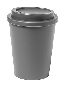 Dvoustěnný plastový termohrnek s víčkem, 300ml, šedý - reklamní předměty