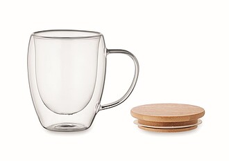 Dvoustěnný skleněný hrnek s víčkem, 250ml