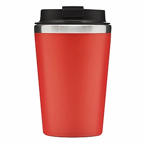 Dvouvrstvý termohrnek s víčkem, 350ml, uvnitř nerezový, zvenku plastový, červený