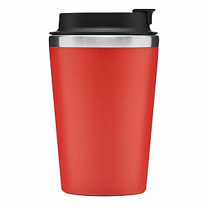 Dvouvrstvý termohrnek s víčkem, 350ml, uvnitř nerezový, zvenku plastový, červený