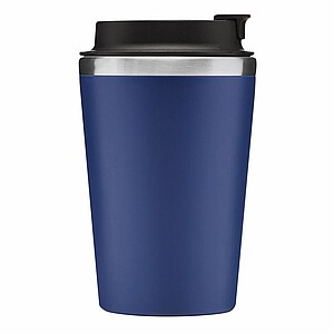 Dvouvrstvý termohrnek s víčkem, 350ml, uvnitř nerezový, zvenku plastový, modrý